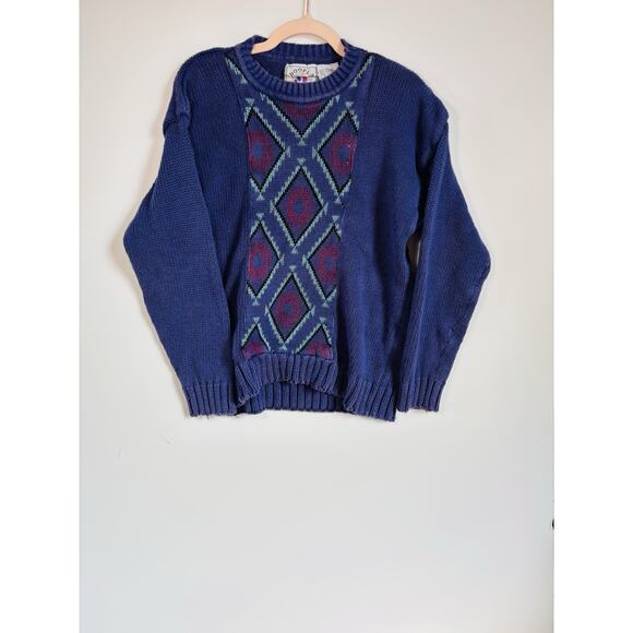 Hoopla Sweaters - Vintage 90s Hoopla World Sweater - Large-‎ Multicolored Geometric Purple